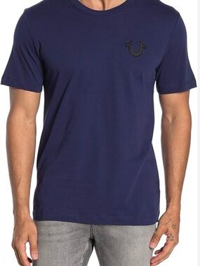 True Religion Navy Short Sleeve Logo Crew Tee LIMITED TIME SHIPPING DISCOUNT!